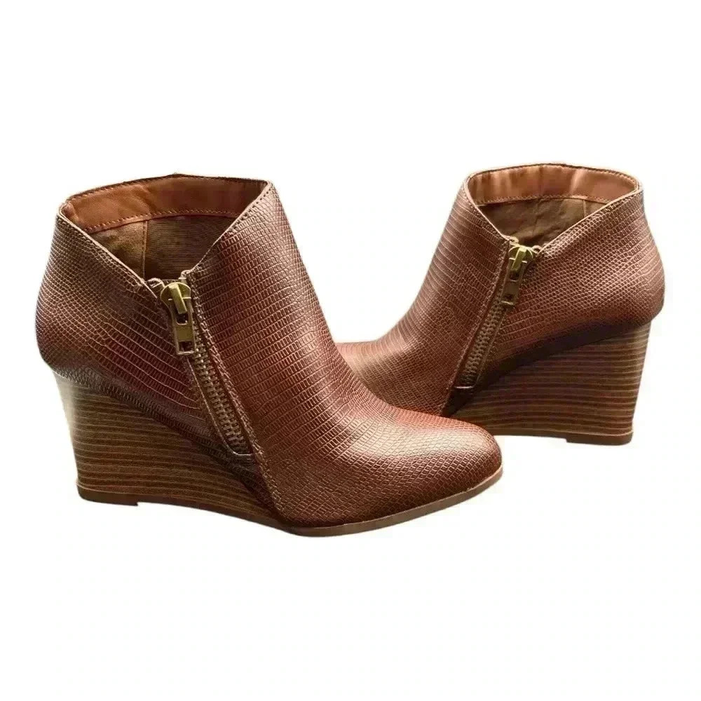 Brown Wedge Ankle Boots - Picture 2 of 7